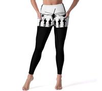 Leggings a vita alta da donna, soldati dell'esercito con fucile da cecchino in servizio morbidi pantaloni da yoga leggings da allenamento con tasche, nero, M