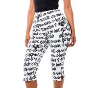 Leggings Capri a Vita Alta con Stampa Testo e Motivo Graffiti Script su Tutto il Tessuto e Dettaglio Spacco Laterale sull'Orlo L,M,S,XSCuore,LettereTessuto in maglia