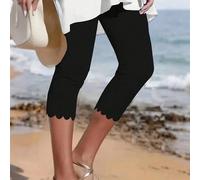 Leggings capri casual elasticizzati da donna taglia comoda, in colore unito in poliestere lavorato a maglia, con vita elastica e orlo asimmetrico, adatti per primavera/estate, collant di base per tutt