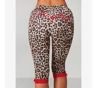 Leggings capri con stampa leopardata e dettaglio orlo in pizzo rosso, pantaloni da yoga alla moda, per uso casual quotidiano L,M,S,XL,XS,XXL,XXS,XXXL,XXXXLLeopardo,LettereTessuto in maglia