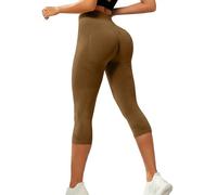 Leggings Capri da donna a 3/4, a vita alta, a compressione, opachi, elastici, push up, anti-cellulite, pantaloni da yoga, pantaloni da corsa, leggins da palestra, leggings a 3/4 da donna, caffè, L