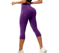 Leggings Capri da donna a 3/4, a vita alta, a compressione, opachi, elastici, push up, anti-cellulite, pantaloni da yoga, pantaloni da corsa, leggins da palestra, leggings a 3/4 da donna, Lilla, 3XL