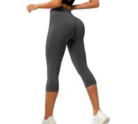 Leggings Capri da donna a 3/4, a vita alta, a compressione, opachi, elastici, push up, anti-cellulite, pantaloni da yoga, pantaloni da corsa, leggins da palestra, leggings a 3/4 da donna, grigio., L
