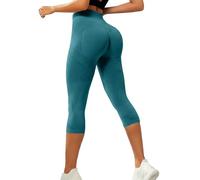 Leggings Capri da donna a 3/4, a vita alta, a compressione, opachi, elastici, push up, anti-cellulite, pantaloni da yoga, pantaloni da corsa, leggins da palestra, leggings a 3/4 da donna, Azzurro