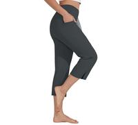 Leggings Capri da donna con tasche a vita alta capris elasticizzati per l'estate casual pantaloni da yoga da donna tinta unita comodi leggeri allenamento palestra spacco laterale leggings ritagliati