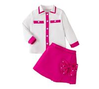 Leggings Corti da Ragazza Maglietta Gialla da Ragazza Bikini 8 Anni Set da Due Pezzi per Ragazze Autunno Colori Alla Maniche Lunghe Risvolto Camicia Con Fiocco e Pantaloni Eleganti (White 2-3 Years)
