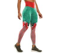 Leggings da allenamento natalizi da donna, pantaloni da yoga a compressione a vita alta, collant natalizi da donna, morbidi e sottili, decorazioni natalizie da palestra, a vita alta, da donna, Verde