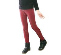 Leggings da bambina in finta pelle, tinta unita, elasticizzati, per adolescenti, pantaloni da danza, corsa, collant attivi, per bambini e ragazzi, Vino, 6-7 Anni