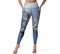Leggings da donna a vita alta con aereo che vola sopra l'oceano della seconda guerra mondiale, pantaloni da yoga con tasche per corsa e allenamento, Stile:, XXL