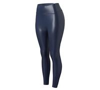 Leggings da donna a vita alta, skinny, in pelle sintetica, slim fit, elasticizzati, in pelle PU, look nero, sottile, in ecopelle, per il tempo libero, Blu, XL
