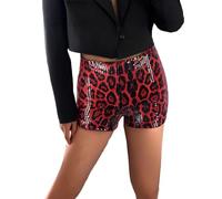 Leggings da donna con paillettes per carnevale e donna, leopardato, con paillette, mini pantaloncini a vita profonda, skinny Shorts Club Rave Bottoms, rosa intenso, L