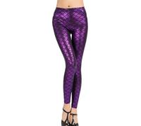 Leggings da Donna con Stampa Sirena a Scaglie di Pesce - Pantaloni Skinny Lucidi Metallici per Discoteca, Yoga e Danza - Slim Fit Elasticizzati