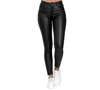 Leggings da donna in pelle, con push up, in ecopelle, a vita alta, in poliuretano, elasticizzati, skinny, lisci, in lattice, per taglie forti, effetto bagnato, rendono la figura più sottile, Nero , L
