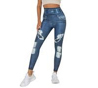 Leggings da donna Pantaloni da yoga a vita alta Collant da palestra da donna Jeans con stampa in denim sembrano leggings sexy elasticizzati a vita alta slim Jeggings Leggings da allenamento maternità