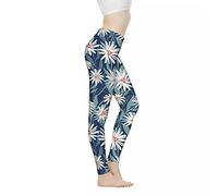 Leggings da donna pantaloni da yoga, collant aderenti ultra elasticizzati, pantaloni da yoga a vita alta per il controllo della pancia, Margherita su blu, XXXL