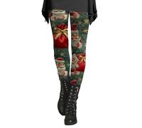 Leggings da donna UK, leggings natalizi a vita alta allenamento atletico Candy Cane, elastico in vita morbido e confortevole, pantaloni natalizi stampati con Babbo Natale, abiti da yoga festivi, Verde
