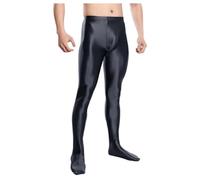 Leggings da uomo a forma di olio lucido collant elastici a vita alta pantaloni sportivi in nylon lucido a compressione taglie forti, pantaloni erotici, O nero., XXL