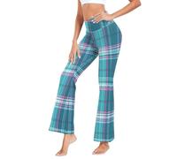 Leggings di compressione dei pantaloni di yoga con motivo scozzese turchese per l'ufficio, Colorato, S