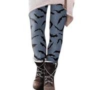 Leggings di Halloween da donna a vita alta controllo della pancia fantasma spettrale pipistrello collant controllo pancia burroso morbido inverno compressione leggings, Nero , XXL