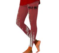 Leggings di Halloween da donna divertenti a vita alta Help Me Bloody Leggings Controllo Pancia Burroso Morbido Running Allenamento Yoga Pantaloni, bianco, L