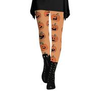 Leggings di Halloween da donna elasticizzati a vita alta carino fantasma zucca pipistrello collant divertenti controllo pancia burroso morbido compressione leggings, Arancione, M