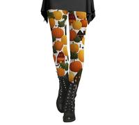 Leggings di Halloween da donna elasticizzati a vita alta con zucca stampata collant autunno inverno termici caldi burrosi morbidi pantaloni da yoga, Arancione, 3XL