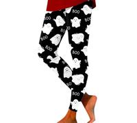 Leggings di Halloween da donna elasticizzati a vita alta taglie forti carino boo fantasma leggings a compressione burrosi morbidi collant invernali caldi, Nero , XL