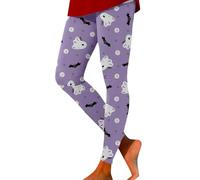 Leggings di Halloween da donna elasticizzati a vita alta taglie forti carino boo fantasma leggings a compressione burrosi morbidi collant invernali caldi, Viola, XL