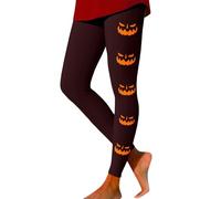 Leggings di Halloween per le donne alla moda in vita collant zucca allenamento leggings a compressione controllo pancia burroso morbido pantaloni da yoga da corsa, vino, L