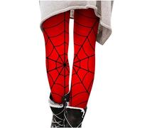 Leggings di Halloween per le donne autunno inverno a vita alta burroso morbido ragnatela leggings controllo pancia comodi collant compressione allenamento, Rosso, M