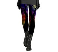 Leggings di Halloween per le donne Controllo della pancia Spooky Peep Bat Print Collant Stretch Vita Alta Buttery Morbido Athletic Allenamento Yoga Pantaloni, Nero , 4XL