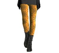 Leggings di Halloween per le donne elasticizzati a vita alta controllo della pancia Spider Web Leggings Plus Size Palestra Corsa Allenamento Pantaloni a compressione, Arancione, M