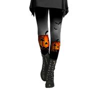 Leggings di Halloween per le donne taglie forti a vita alta controllo della pancia spettrale collant zucca burrosa morbido allenamento leggings a compressione, Arancione, 4XL