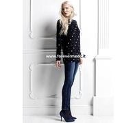 Leggings donna Matignon jeans in cotone con bande laterali in strass art Unique