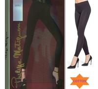 Leggings donna Philippe Matignon Simple Panta cotone opaco liscio denso nero