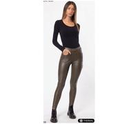Leggings ecopelle felpato da donna coprente termico Eletta Milano EL14135 tasche