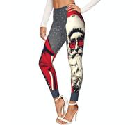 Leggings elasticizzati da donna con stampa di Babbo Natale, allenamento non trasparente, Nero , 4XL