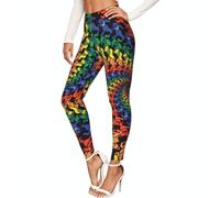 Leggings elasticizzati da donna con stampa tie dye e orso, per allenamento non trasparente, Nero , L