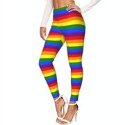 Leggings elasticizzati delle donne della stampa del modello dell'arcobaleno, non vedono attraverso l'allenamento, Nero , 4XL