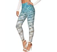 Leggings elasticizzati per le donne con stampa dell'acqua marina, yoga a lunghezza intera, Nero , S