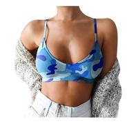 Leggings in pile da bambina Lady Brassiere No Wire Wild Support Breast Camouflage Print Pullover Breathable Spaghetti Strap Plus Size Women Sports Bra for Home Leggings Set 3, blu, S
