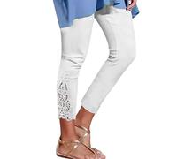 Leggings in pizzo per le donne 2024 alla moda taglie forti a vita alta Capri leggings ritagliati collant elasticizzati pantaloni da yoga da spiaggia pantaloni tempo, bianco, 36-41