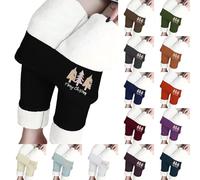 Leggings invernali da donna, in cotone, termici, da donna, in pile, imbottiti, con motivo natalizio, a vita alta, morbidi, pantaloni termici spessi, Vino40, S