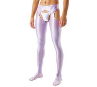 Leggings lucidi da uomo a olio Gloss Collant Aperto Cavallo Mutande Lunghe Inconfondibile Collant a Vita Alta Leggings Ouvert Collant Liscio Reggicalze, O viola, M