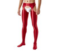 Leggings lucidi da uomo a olio lucido collant erotici pigiameria a cavallo aperto biancheria intima lunga stretch skinny tights biancheria intima a vita alta, O rosso., M