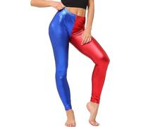 Leggings Metallizzati Lucidi da Donna, Effetto Bagnato, Pantaloni Elasticizzati a Vita liquida, per Feste, Costume da Discoteca (Rosso/Blu., L/XL)