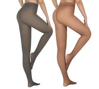 Leggings modellanti in pile a una cucitura, finti traslucidi, collant a vita alta, caldi e invernali foderati in pile termico da donna, 2 pezzi-A., M