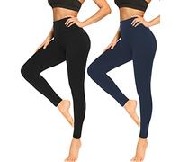 Leggings morbidi da donna, a vita alta, per il controllo della pancia, senza vedere attraverso i pantaloni da yoga, 01-nero, blu navy (confezione da 2), Small/Medium