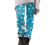 Leggings natalizi da donna retrò abiti natalizi da donna alla moda comodi slim Merry Christmas Babbo Natale fiocco di neve stampati pantaloni casual leggings abbigliamento sportivo indoor outdoor, blu