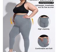 Leggings premaman senza cuciture in vita alta, elastici, di colore unito, collant basic di taglia comoda 1XL,2XL,3XLTessuto